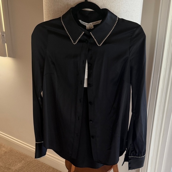 Veronica Beard Kylar Rhinestone Button-Down Silk Top Blouse - Picture 3 of 16